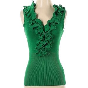 ✨ VILA MILANO Green Knit Sleeveless Top with Cascade Ruffles Neckline - Size S